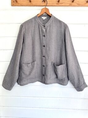 EILEEN FISHER Organic Linen Gray Check Shirt Jacket - S